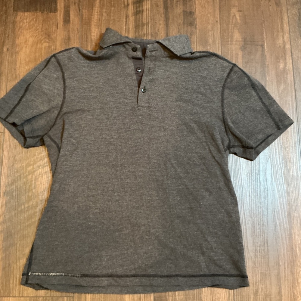 Lululemon Short Sleeve Polo Shirt Charcoal Gray Heather Activewear Small